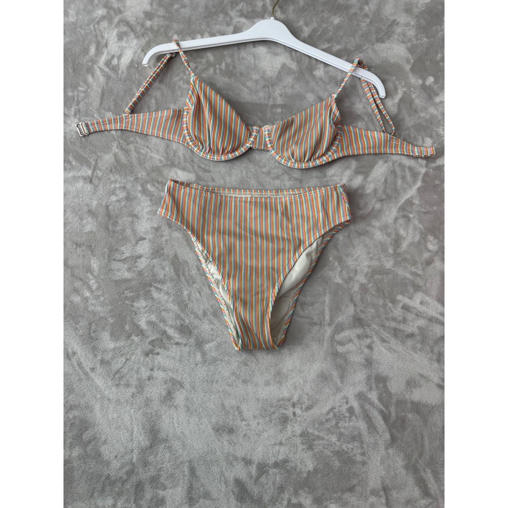 No Boundaries Striped Underwire High Waisted Bikini Set Multicolor Small 4-6